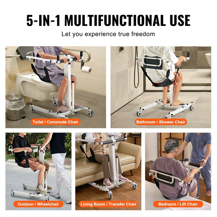 Sähköinen potilasnostin ja siirtotuoli, taittuva, IPX44, max 100 kg, valkoinen/musta, XFL-QX-YW07