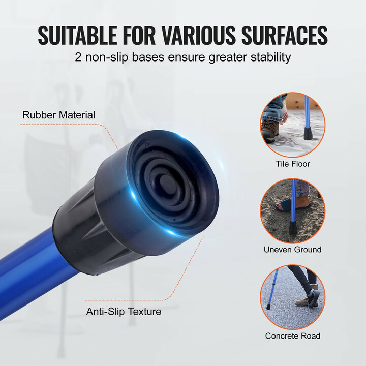 Kyynärsauvat aikuisille, 11-portainen korkeussäätö, 4-portainen yläkäsituen säätö, alumiini, 1 pari