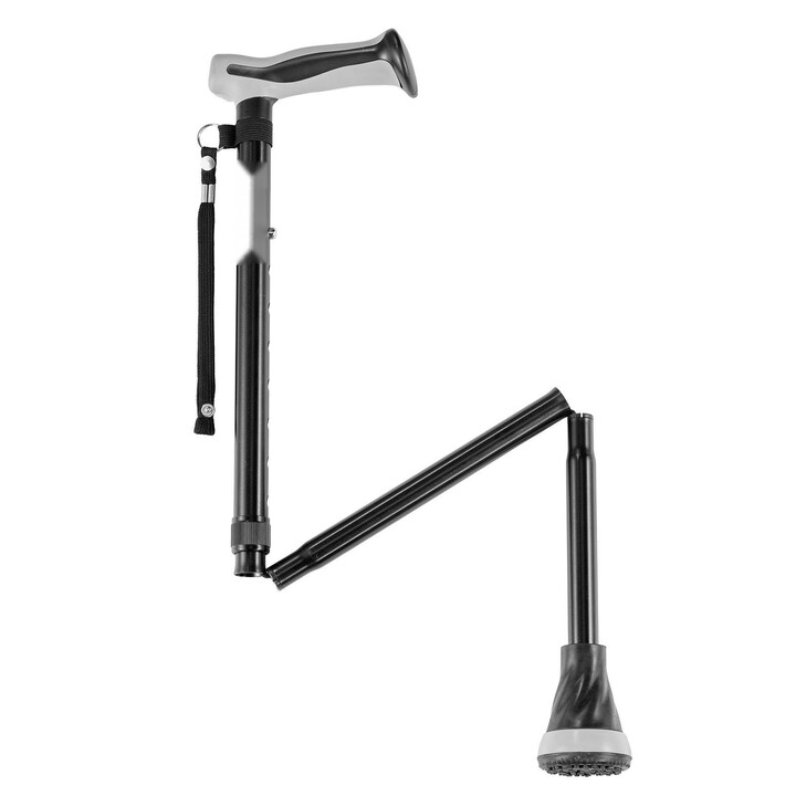 Taittuva kävelykeppi GB-818, säädettävä korkeus 735–915 mm, alumiinia, luistamaton kumikärki, kantokyky 113 kg, musta