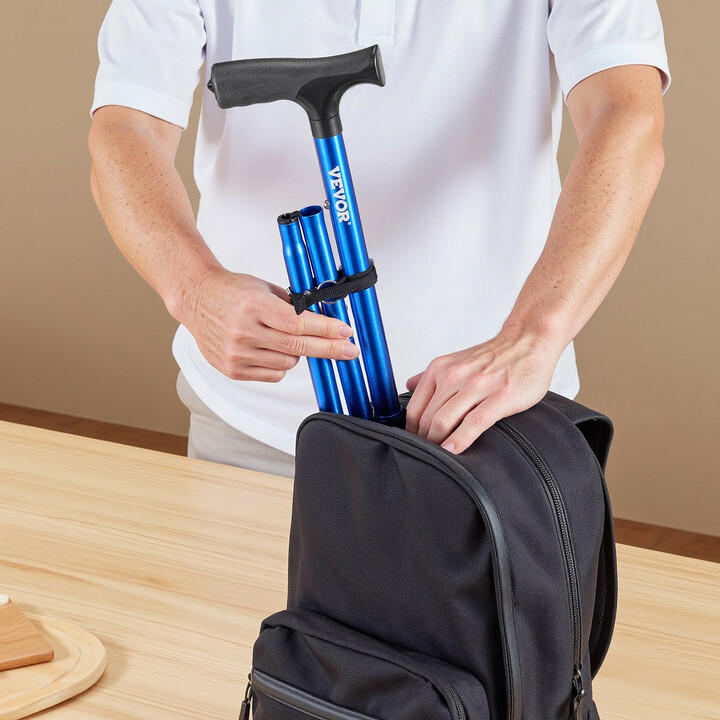 Taittuva kävelykeppi 8-tasoinen säätö 4-haarainen kääntyvä jalusta alumiini sininen seniorille 770–940 mm 113 kg