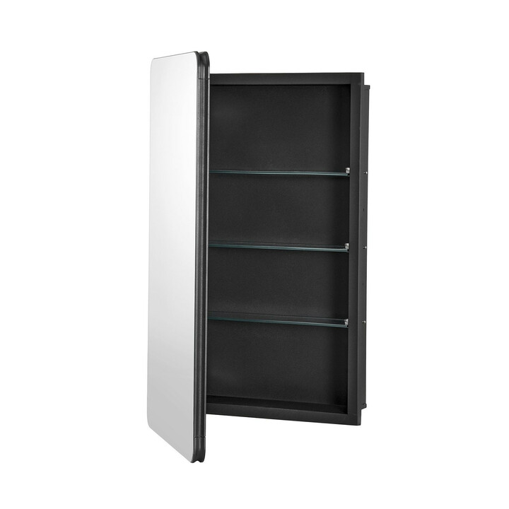 Medicinskåp med spegel för badrum vägg och infällningsmontering 3 justerbara hyllor aluminiumram 420 x 125 x 700 mm