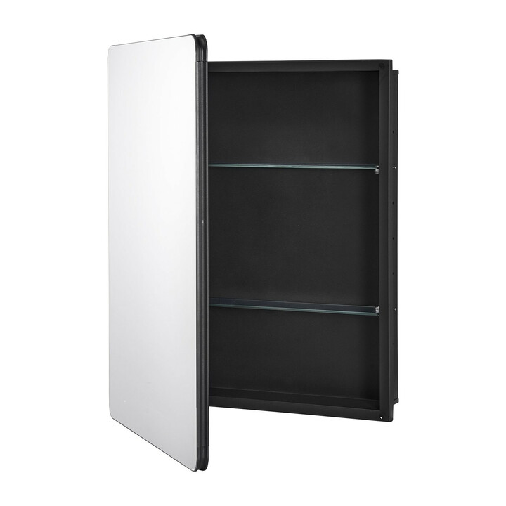 Badrumsspegelskåp 610x762 mm aluminiumram 2 justerbara glashyllor väggmontering eller inbyggnad
