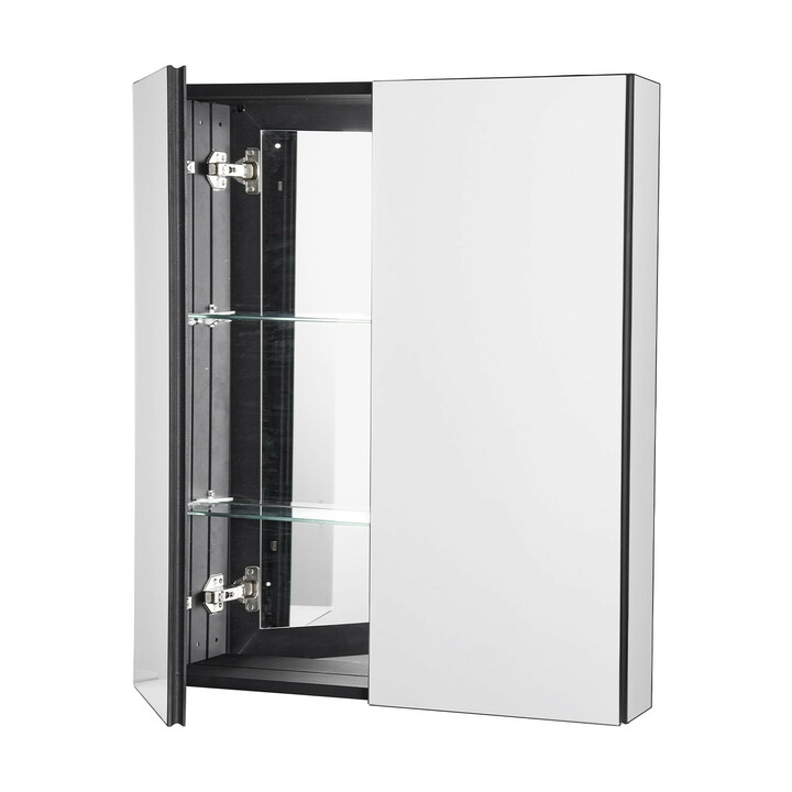 Medicinskåp för badrum med spegel aluminiumram 2 justerbara glashyllor vägg och inbyggd montering 662 x 135 x 762 mm