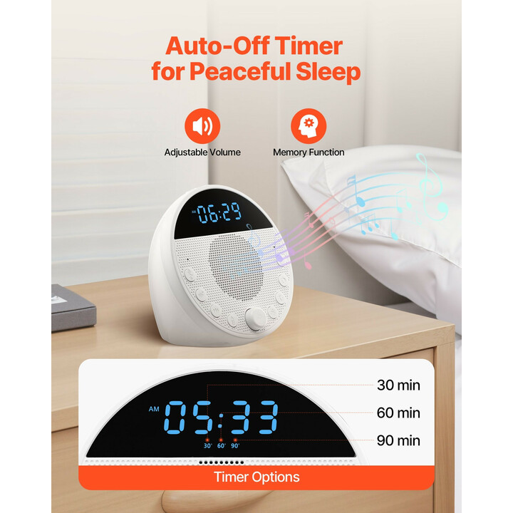 Valkoisen kohinan uniapulaite CS8 18 ääntä ja 7-värinen yövalo, ladattava akku