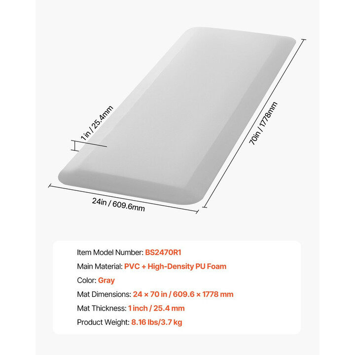Kaatumismatto iäkkäille, liukuestepohja, viistetyt reunat, PVC ja korkeatiheyksinen PU-vaahto, harmaa, BS2470R1