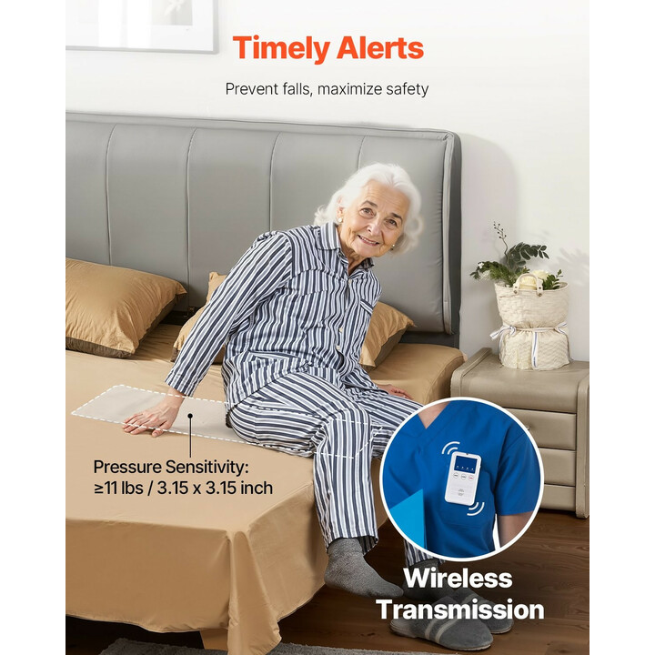 Varhaishälytys vuoteen hälytysjärjestelmä langaton anturityyny kutsupainikkeella ja hakulaitteella 254 x 889 mm valkoinen PVC