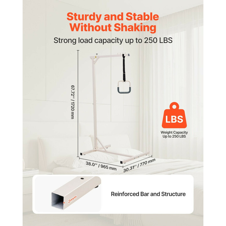 Itseseisova sängyn trapetsitanko, terästä, 113 kg kantavuus, kotiin ja hoitolaitoksiin