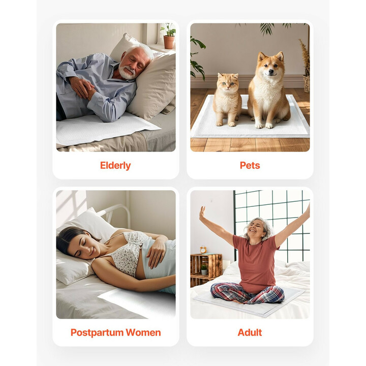 Kertakäyttöiset alusliinat 762 x 914,5 mm, 5-kerroksinen, erittäin imukykyinen vuodesuoja, 70 kpl