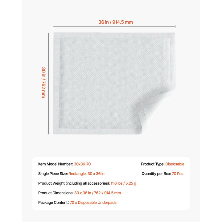 Kertakäyttöiset alusliinat 762 x 914,5 mm, 5-kerroksinen, erittäin imukykyinen vuodesuoja, 70 kpl