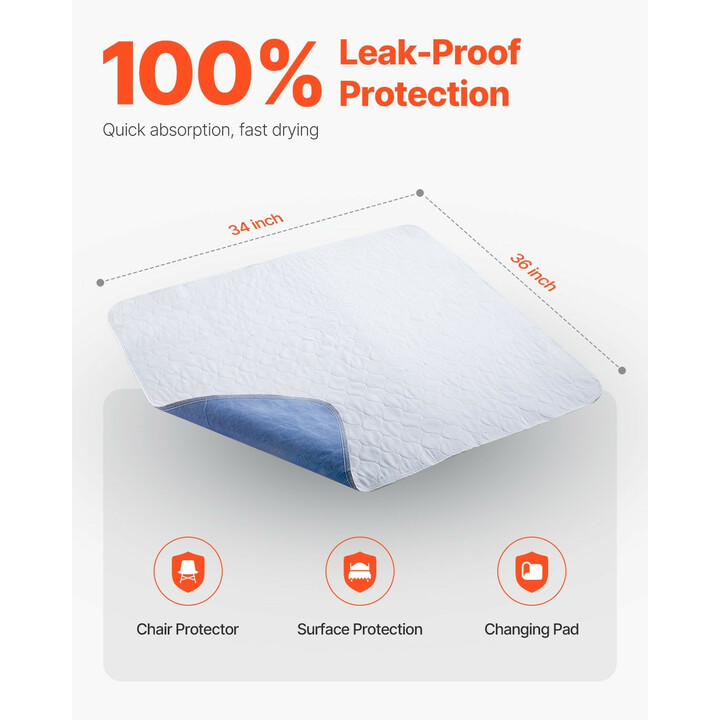 Pestävät suojalakanat, uudelleenkäytettävät vuodesuojat, erittäin imukykyinen ja nopeasti kuivuva, lateksiton, 10 kpl