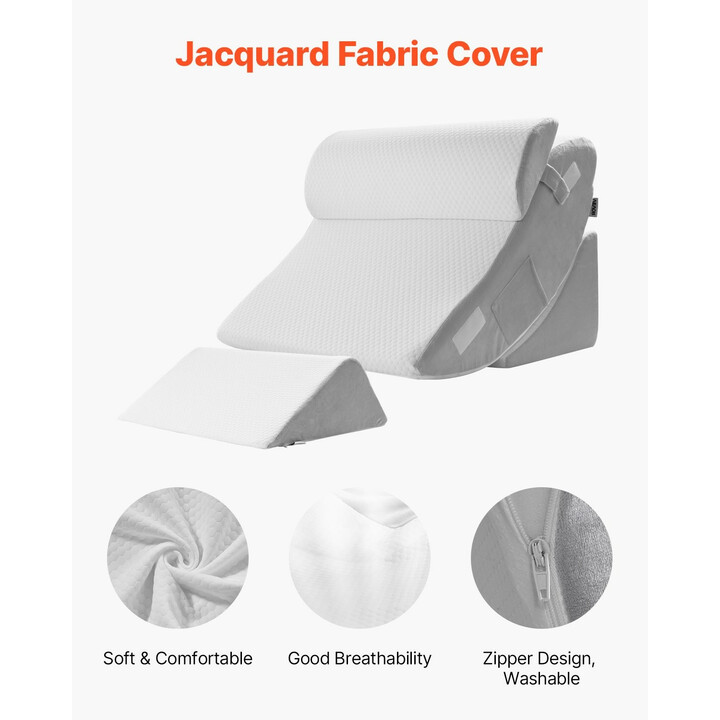 Säädettävä kiilatyyny 4-osainen ortopedinen setti selälle, jaloille, niskalle ja hartioille, valkoinen/harmaa