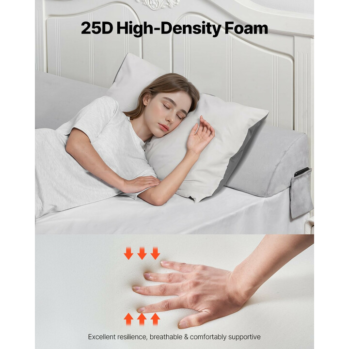 Sängynpäädyn ja patjan väliin tuleva kiilatyyny 1930 x 255 x 152 mm, täyttää 0–178 mm raon, harmaa