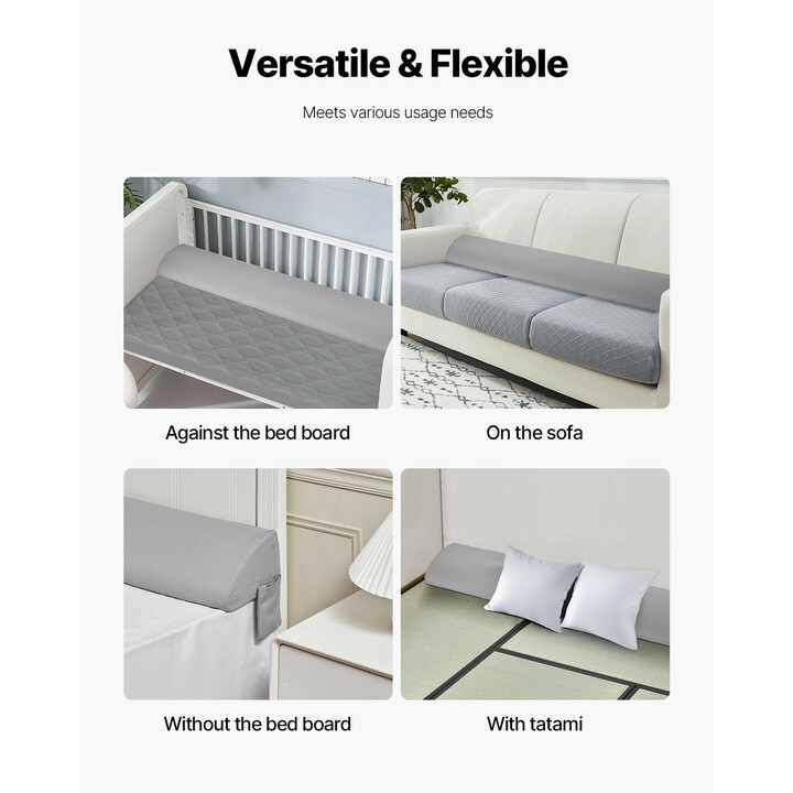 Sängynpäädyn välikappaletyyny 1829 x 255 x 152 mm, 25D vaahtomuovia, harmaa, sivutaskulla