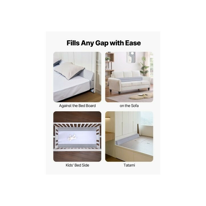 Sängynpäädyn rakotyyny kiilatyyny 1525 x 152 x 152 mm, 25D-vaahto, harmaa, liukuestepohja