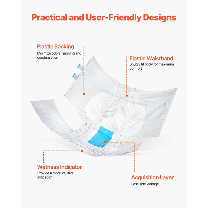 Aikuisten teippivaipat, unisex, erittäin imukykyiset, koko L, 2700 ml, 40 kpl