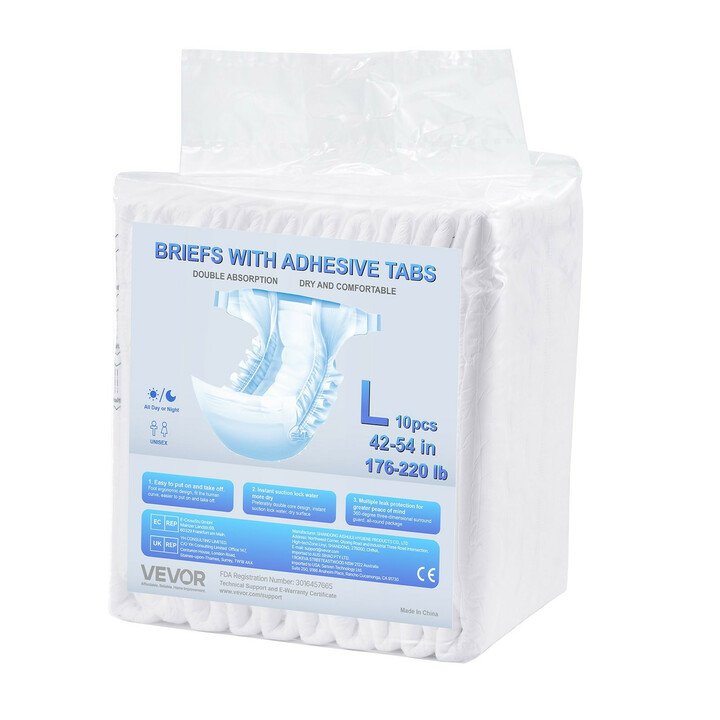 Aikuisten teippivaipat, unisex, erittäin imukykyiset, koko L, 2700 ml, 40 kpl