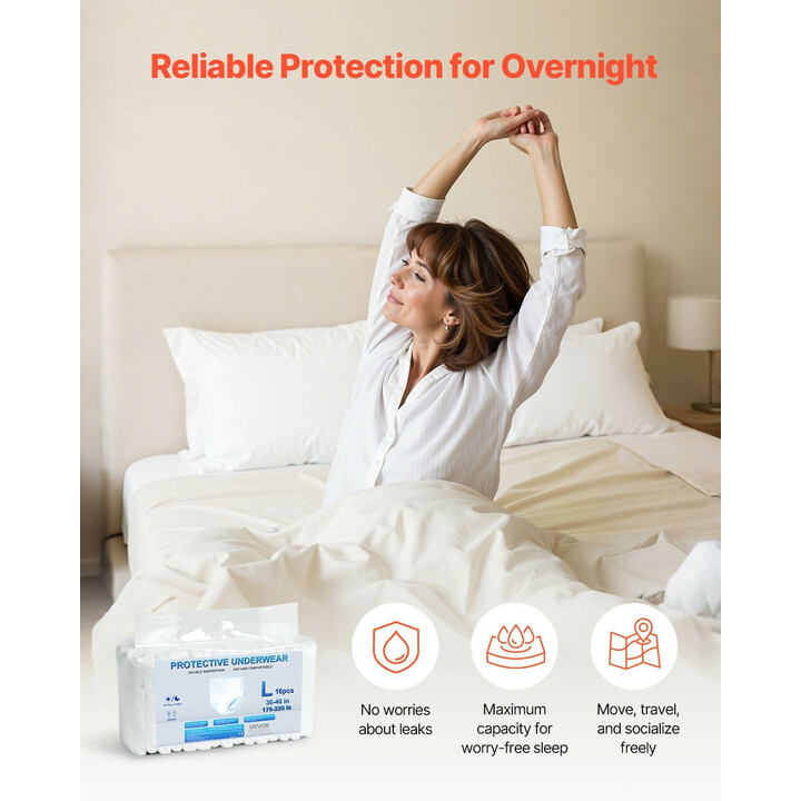 Aikuisten kertakäyttöiset vetovaipat, korkea imukyky 1000 ml, unisex, koko L, 64 kpl