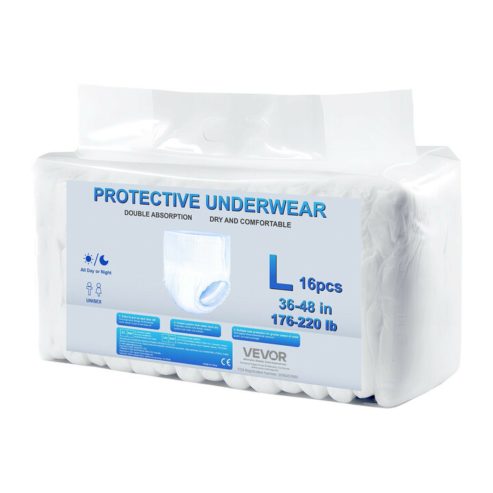 Aikuisten kertakäyttöiset vetovaipat, korkea imukyky 1000 ml, unisex, koko L, 64 kpl