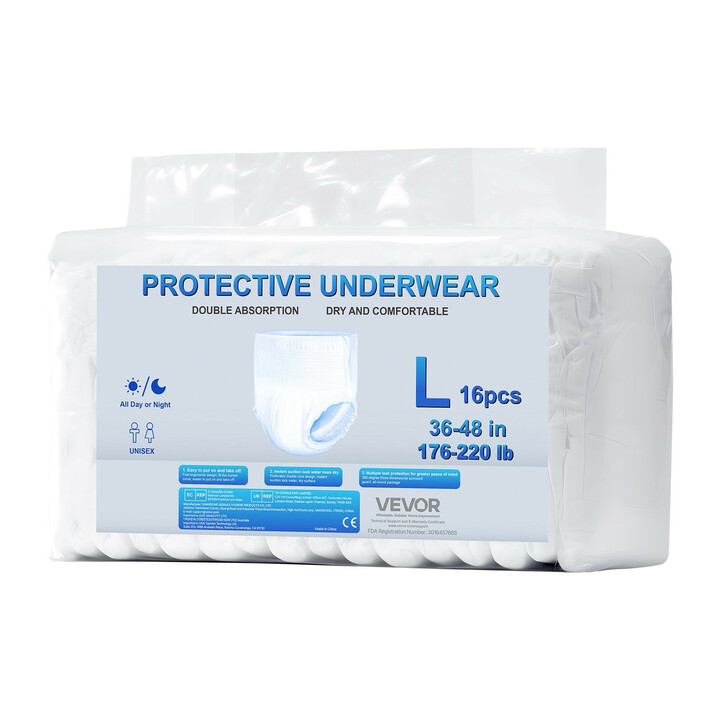 Aikuisten kertakäyttöiset vetovaipat, korkea imukyky 1000 ml, unisex, koko L, 64 kpl