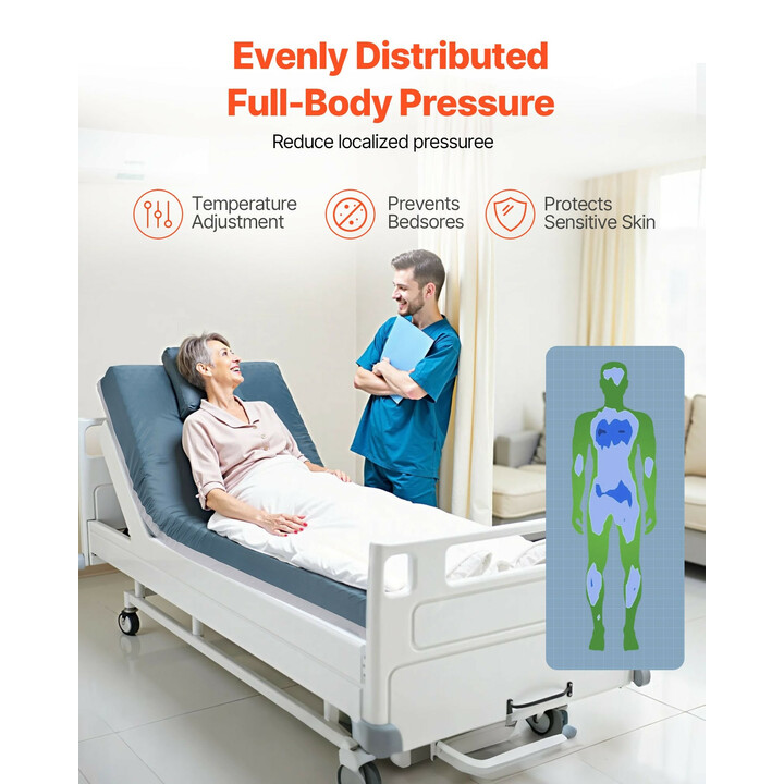 Sairaalasängyn patja LSS002, kolmivyöhykkeinen vaahtomuovi, vedenpitävä päällinen, 2030 x 914 x 153 mm, 159 kg kantavuus