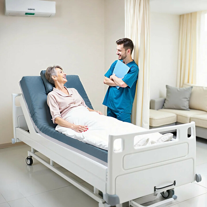 Sairaalasängyn patja LSS002, kolmivyöhykkeinen vaahtomuovi, vedenpitävä päällinen, 2030 x 914 x 153 mm, 159 kg kantavuus