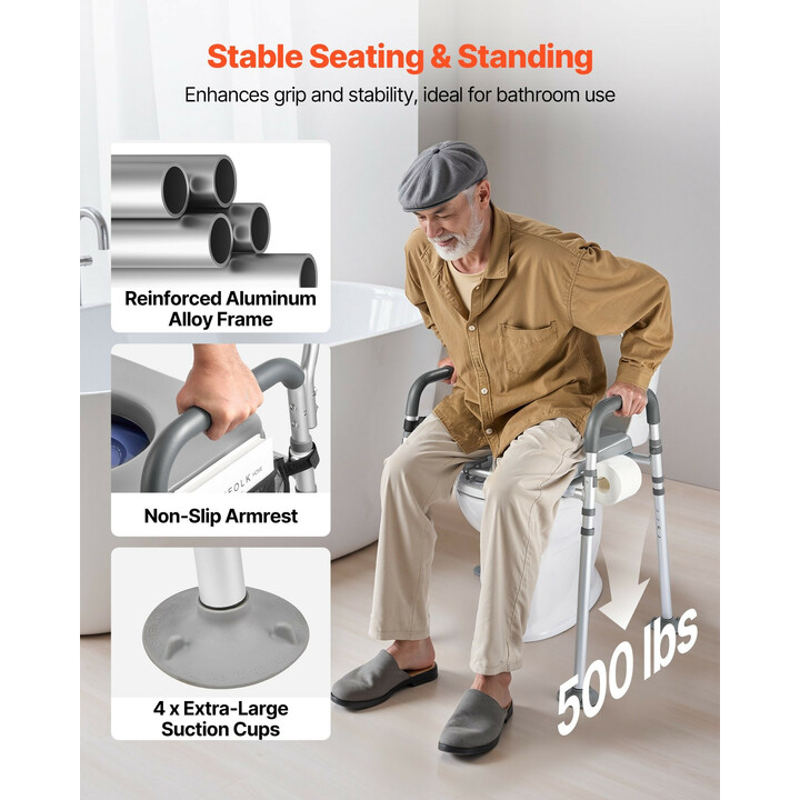 Sängynvierus-wc ja wc-tukituoli 4-in-1, säädettävä, 227 kg, pehmustettu istuin ja käsinojat, irrotettava 5 l ämpäri senioreille
