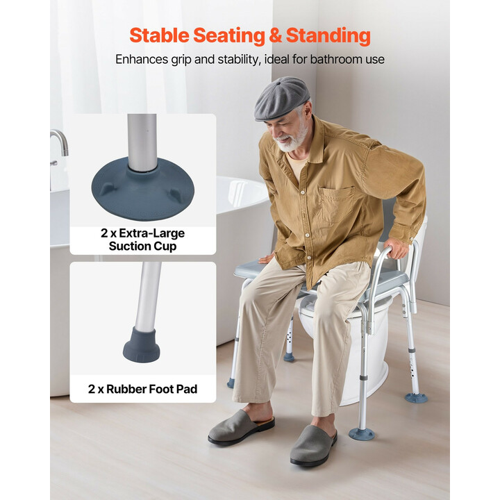 Monikäyttöinen yöpöydän WC-tuoli 4-in-1, säädettävä korkeus, teräsrunko, kantavuus 227 kg, ämpäri 5 l