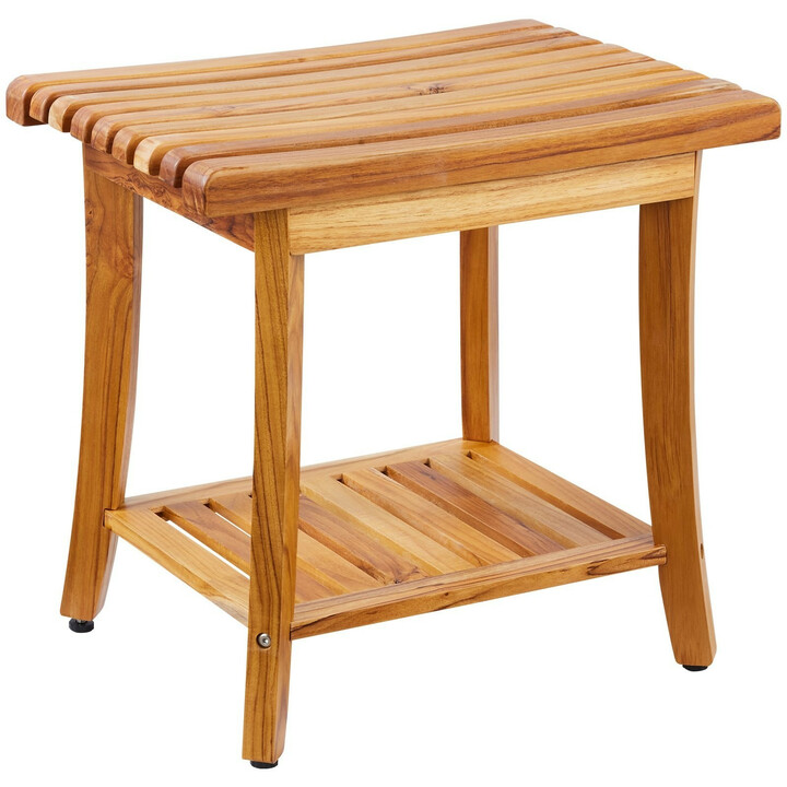 Teak suihkupenkki B3500 säilytyshyllyllä 500 x 363 x 455 mm 180 kg kantavuus