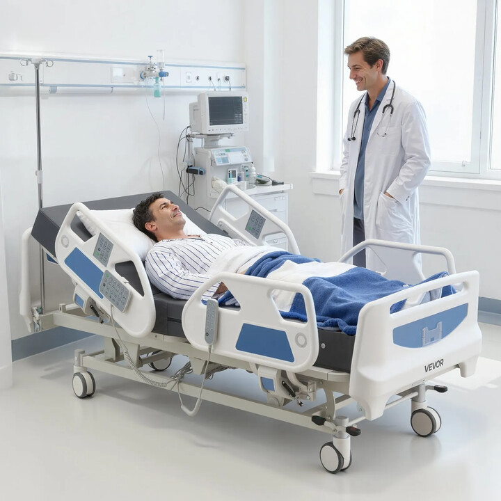 5-funktions helelektrisk sjukhussäng 250 kg med Cardiac Chair och HLR-funktion