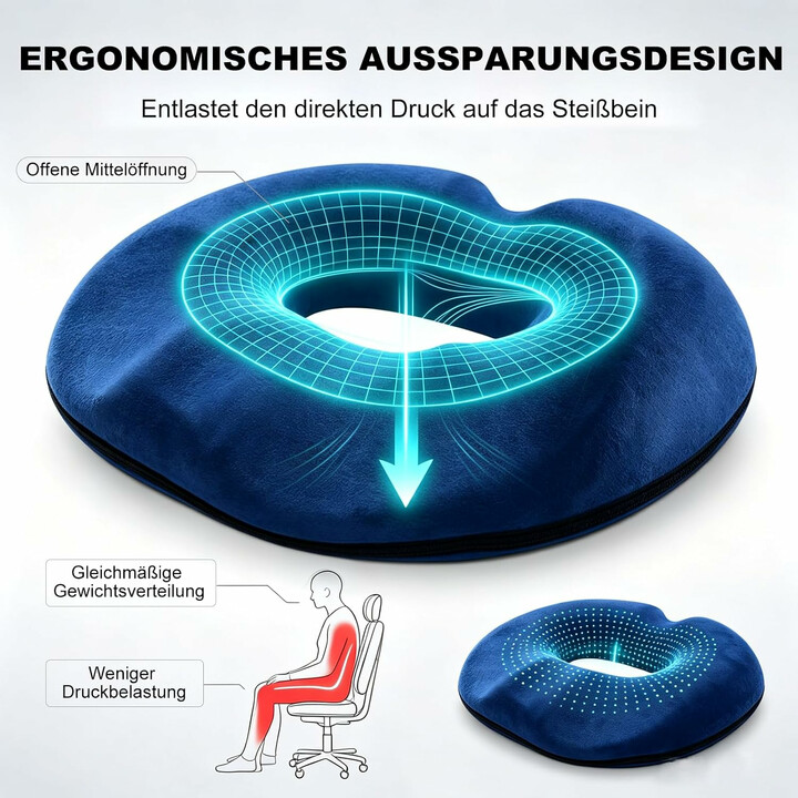 Ergonomisk sittkudde med ringform för bekvämare sittande